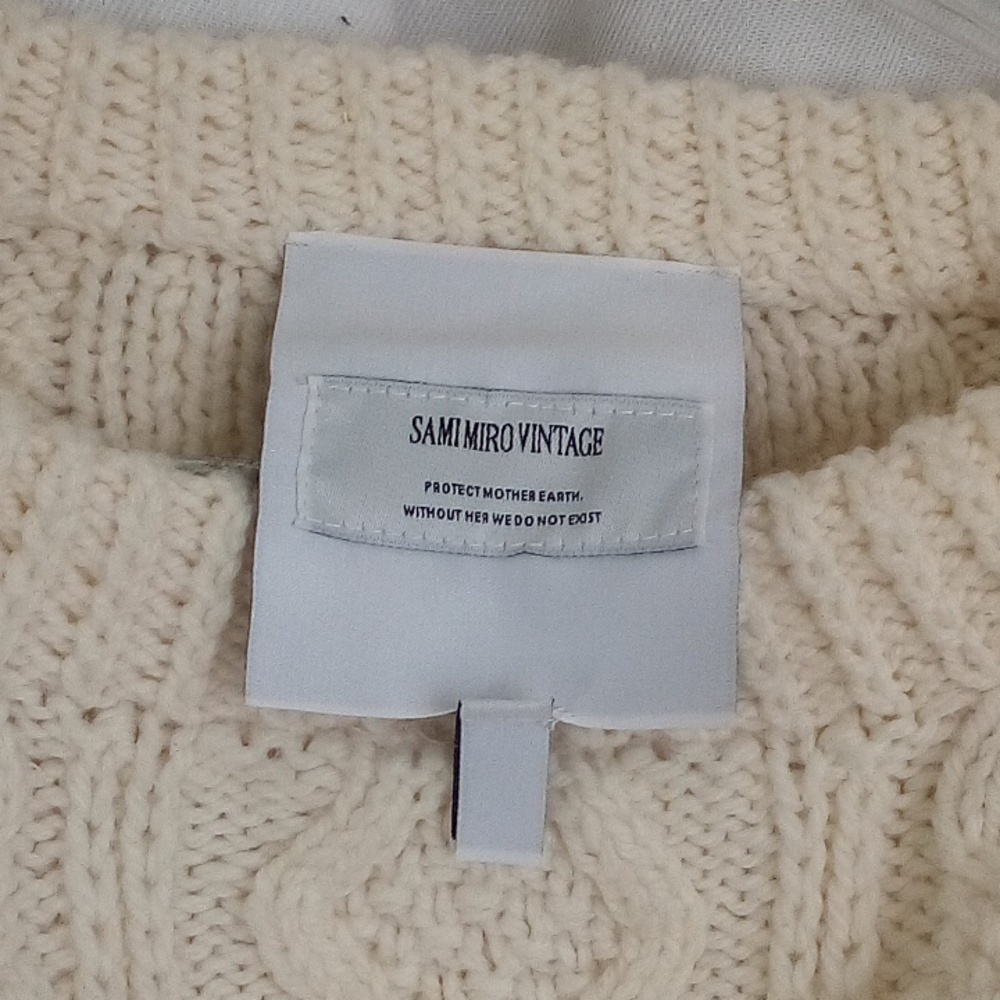 SAMI MIRO VINTAGE Cream Cable-Knit Fisherman Sweater W/Black Mesh Panel, NWT - Picture 3 of 4